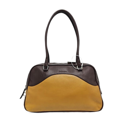 Prada bowling brown leather and suede top handle bag