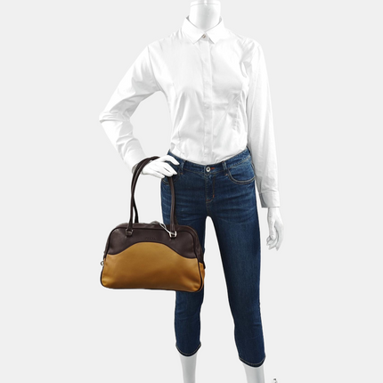 Prada bowling brown leather and suede top handle bag