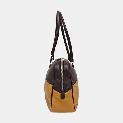 Prada bowling brown leather and suede top handle bag