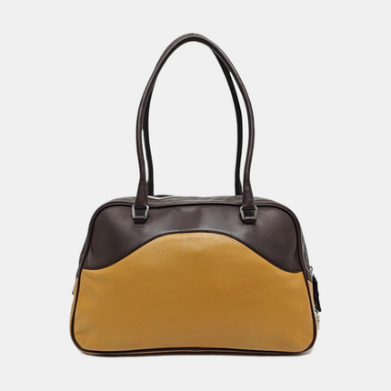 Prada bowling brown leather and suede top handle bag
