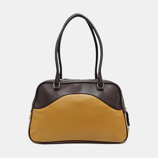Prada bowling brown leather and suede top handle bag