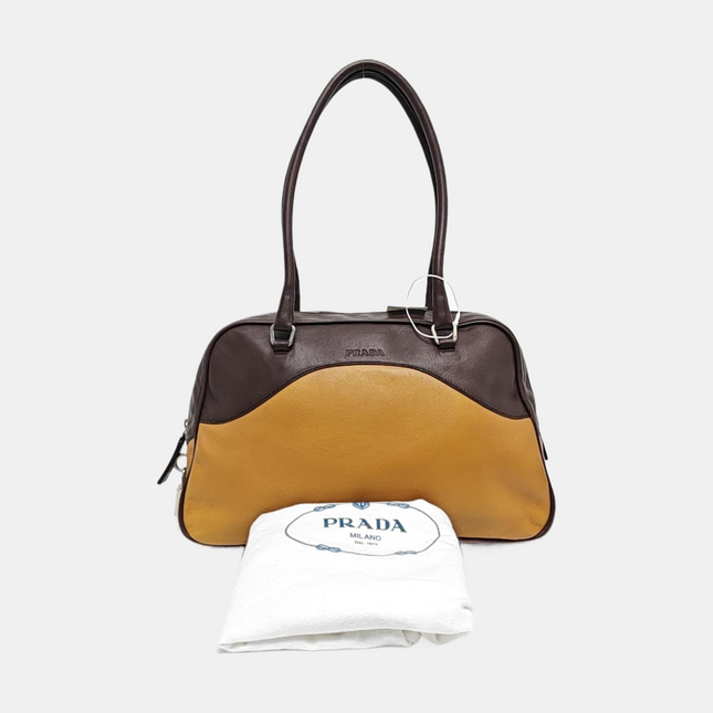 Prada bowling brown leather and suede top handle bag