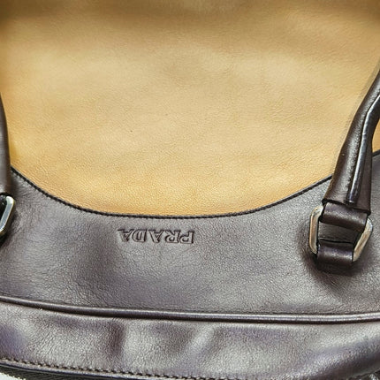 Prada bowling brown leather and suede top handle bag