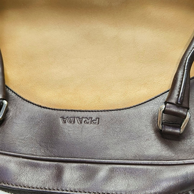 Prada bowling brown leather and suede top handle bag