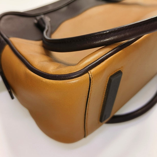 Prada bowling brown leather and suede top handle bag