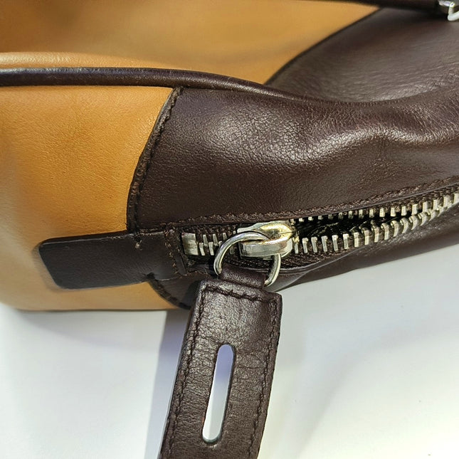 Prada bowling brown leather and suede top handle bag