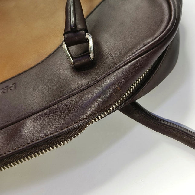Prada bowling brown leather and suede top handle bag