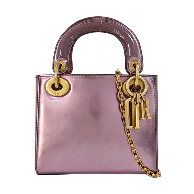Lady Dior Mini Metallic Pink Patent Leather Gold Hardware Suede Interior 2018