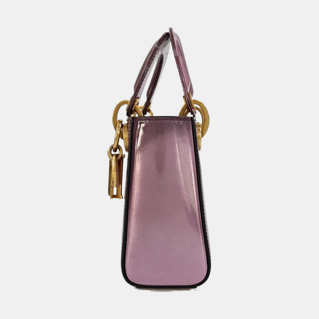 Lady Dior Mini Metallic Pink Patent Leather Gold Hardware Suede Interior 2018