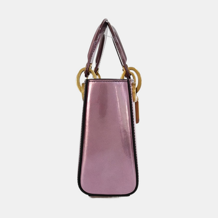 Lady Dior Mini Metallic Pink Patent Leather Gold Hardware Suede Interior 2018