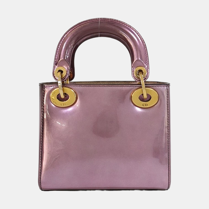 Lady Dior Mini Metallic Pink Patent Leather Gold Hardware Suede Interior 2018