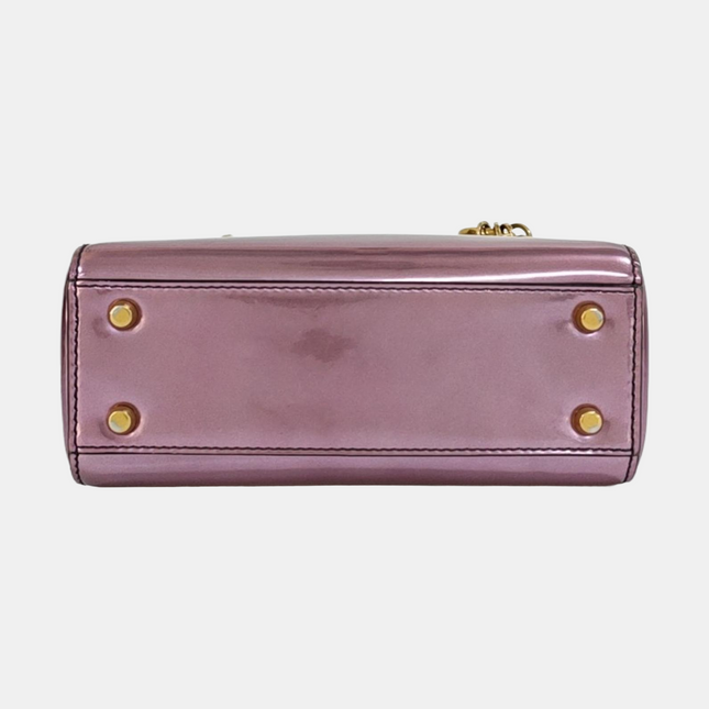 Lady Dior Mini Metallic Pink Patent Leather Gold Hardware Suede Interior 2018