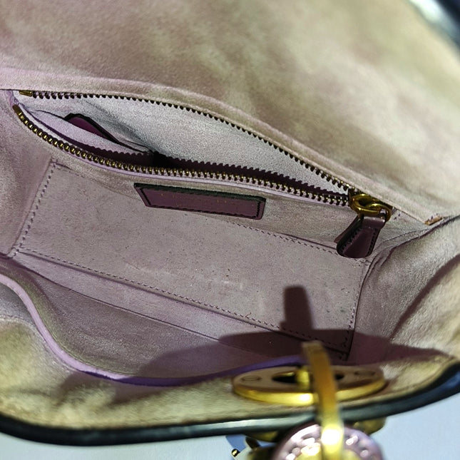 Lady Dior Mini Metallic Pink Patent Leather Gold Hardware Suede Interior 2018