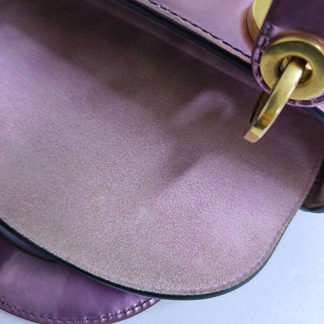 Lady Dior Mini Metallic Pink Patent Leather Gold Hardware Suede Interior 2018