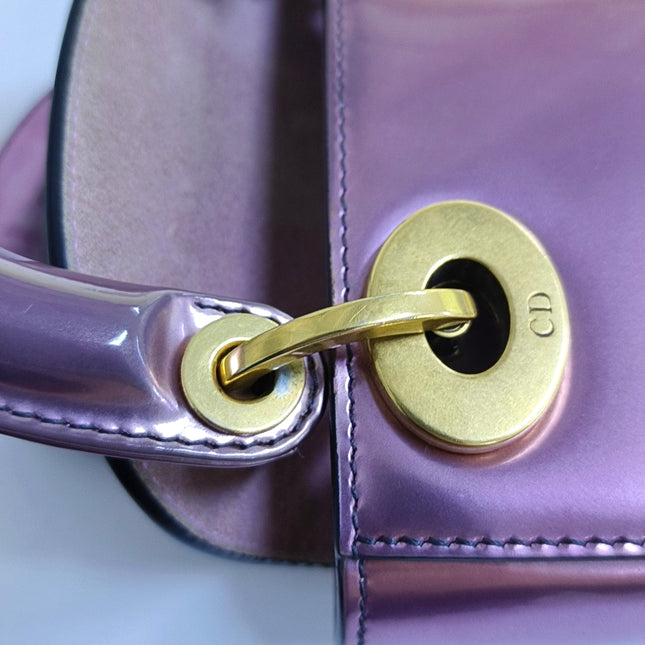 Lady Dior Mini Metallic Pink Patent Leather Gold Hardware Suede Interior 2018