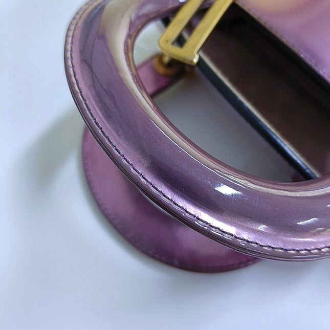 Lady Dior Mini Metallic Pink Patent Leather Gold Hardware Suede Interior 2018