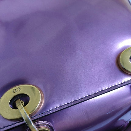 Lady Dior Mini Metallic Pink Patent Leather Gold Hardware Suede Interior 2018