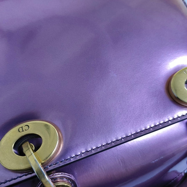 Lady Dior Mini Metallic Pink Patent Leather Gold Hardware Suede Interior 2018
