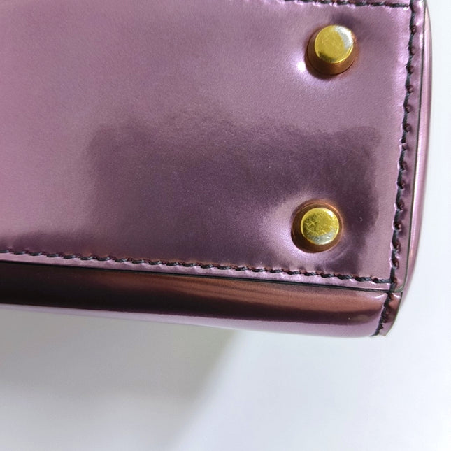 Lady Dior Mini Metallic Pink Patent Leather Gold Hardware Suede Interior 2018