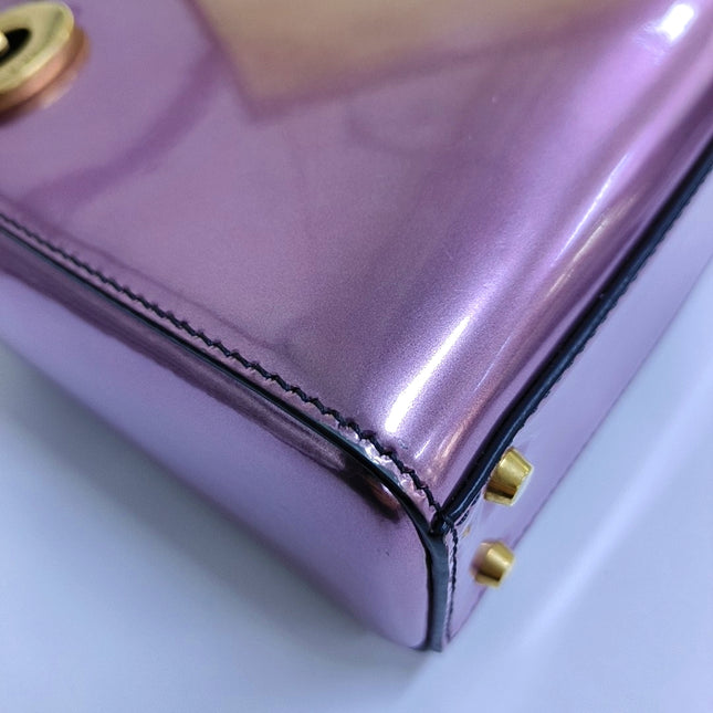 Lady Dior Mini Metallic Pink Patent Leather Gold Hardware Suede Interior 2018