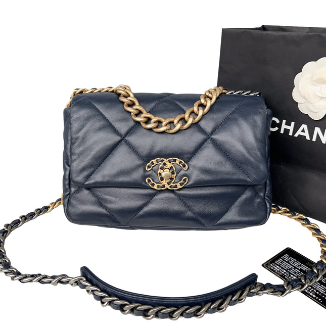 Sold Chanel 19 Bag Small Navy Gold Hardware Chain Crossbody Bag-Luxbags