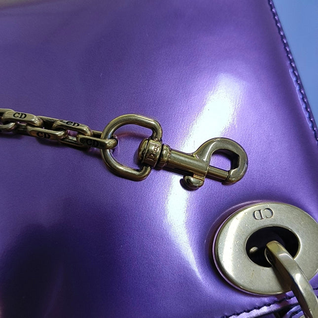 Lady Dior Mini Metallic Pink Patent Leather Gold Hardware Suede Interior 2018