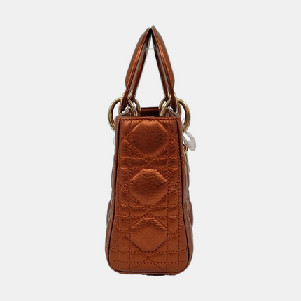 Lady Dior Mini Metallic Brick Red Calfskin Leather Gold Hardware Leather Strap 2017