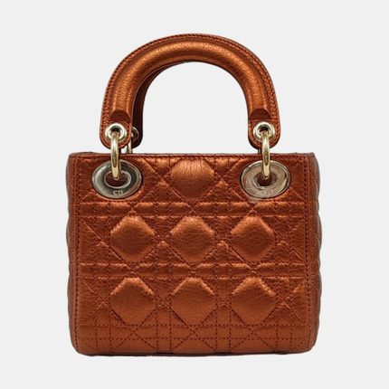 Lady Dior Mini Metallic Brick Red Calfskin Leather Gold Hardware Leather Strap 2017
