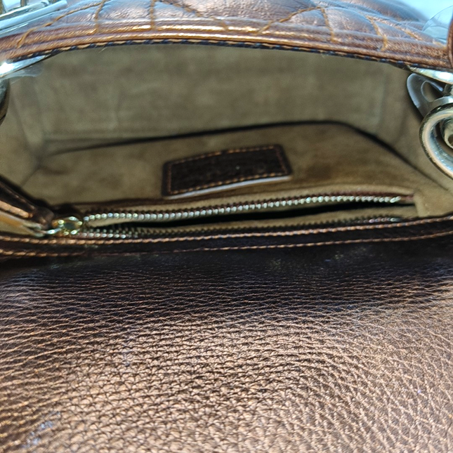 Lady Dior Mini Metallic Brick Red Calfskin Leather Gold Hardware Leather Strap 2017