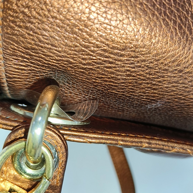 Lady Dior Mini Metallic Brick Red Calfskin Leather Gold Hardware Leather Strap 2017