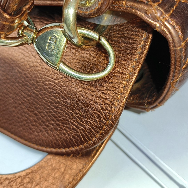 Lady Dior Mini Metallic Brick Red Calfskin Leather Gold Hardware Leather Strap 2017