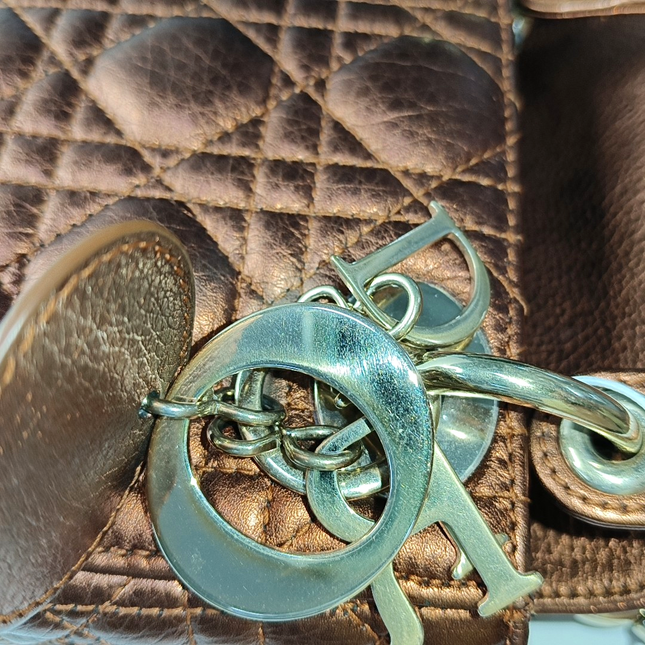 Lady Dior Mini Metallic Brick Red Calfskin Leather Gold Hardware Leather Strap 2017