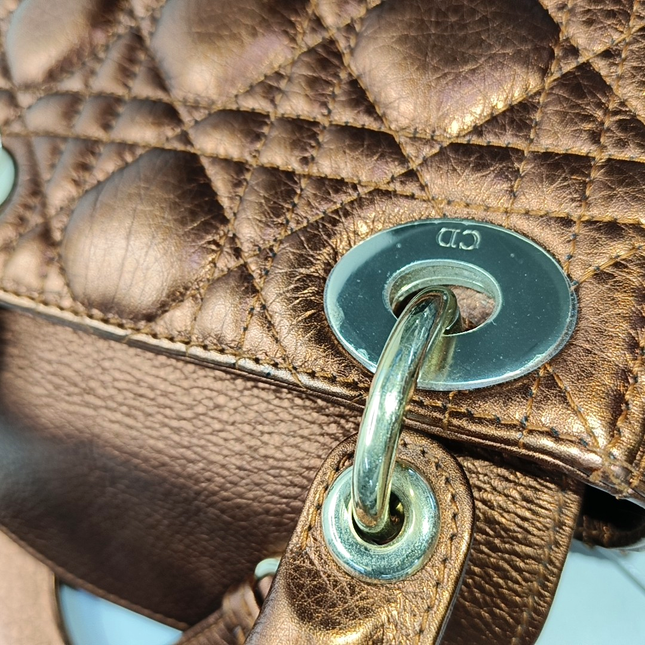 Lady Dior Mini Metallic Brick Red Calfskin Leather Gold Hardware Leather Strap 2017