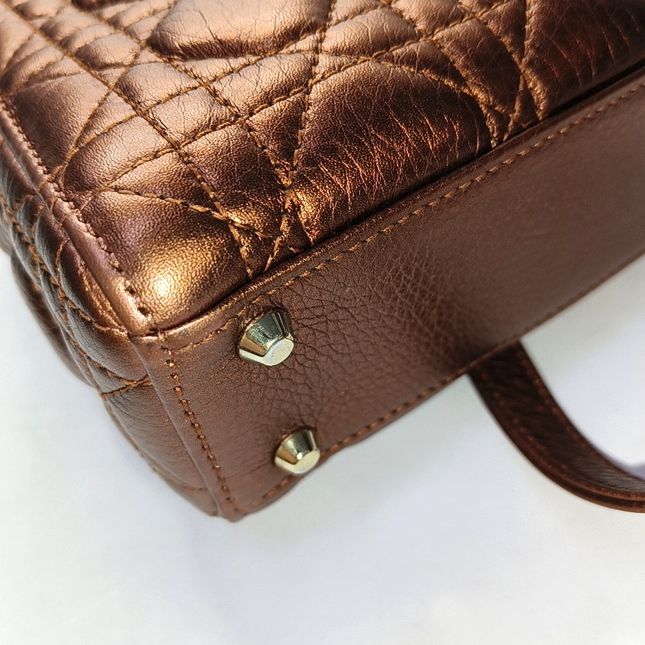 Lady Dior Mini Metallic Brick Red Calfskin Leather Gold Hardware Leather Strap 2017