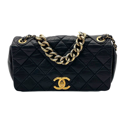 Sold Chanel Paris Bombay Pondicherry Flap Bag Quilted Medium Black Gold Hardware
