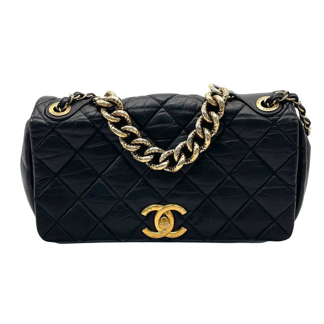 Sold Chanel Paris Bombay Pondicherry Flap Bag Quilted Medium Black Gold Hardware