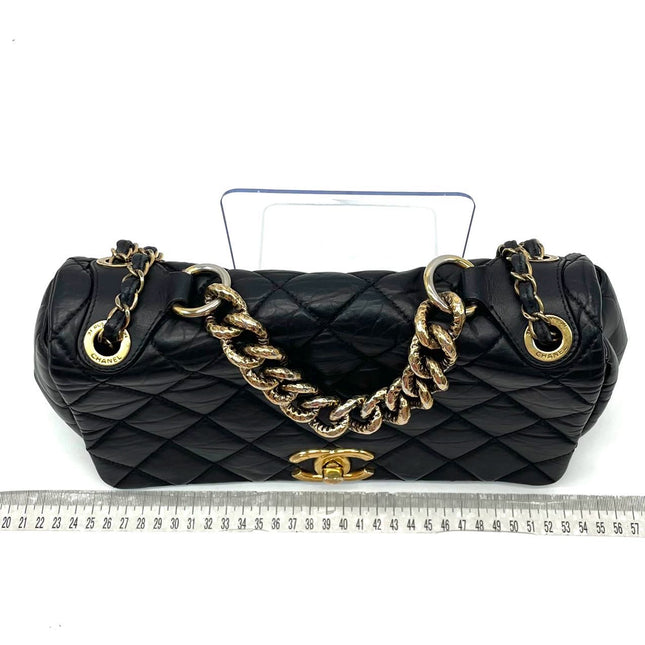Chanel Paris Bombay Pondicherry Flap Bag Quilted Medium Black Gold Hardware