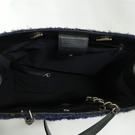 Chanel Surpique Tote Black Quilted Leather with Tweed Edges Silver Hardware