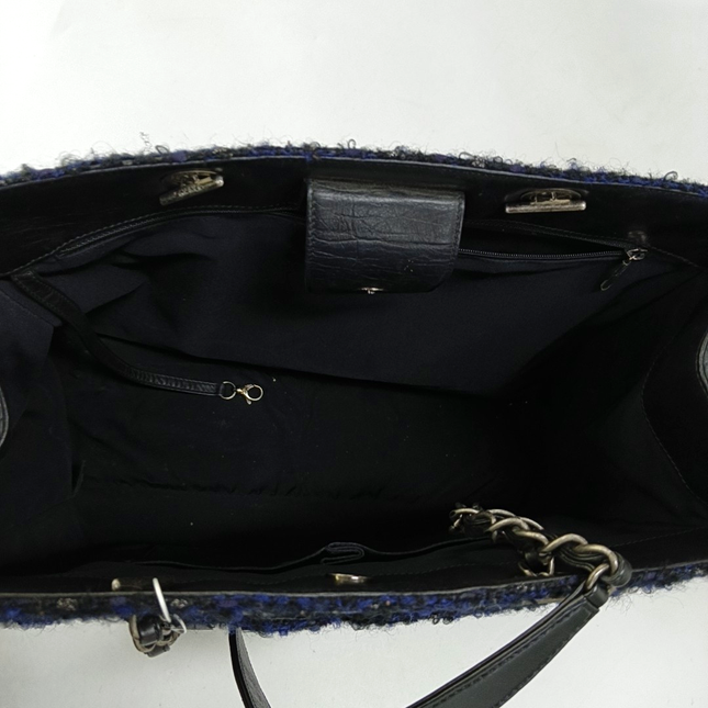 Chanel Surpique Tote Black Quilted Leather with Tweed Edges Silver Hardware