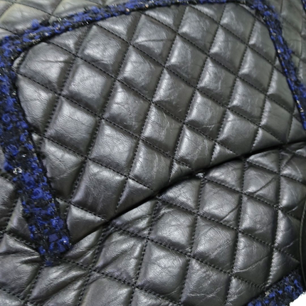 Chanel Surpique Tote Black Quilted Leather with Tweed Edges Silver Hardware