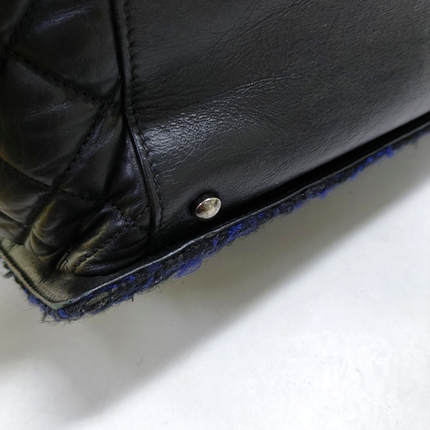 Chanel Surpique Tote Black Quilted Leather with Tweed Edges Silver Hardware