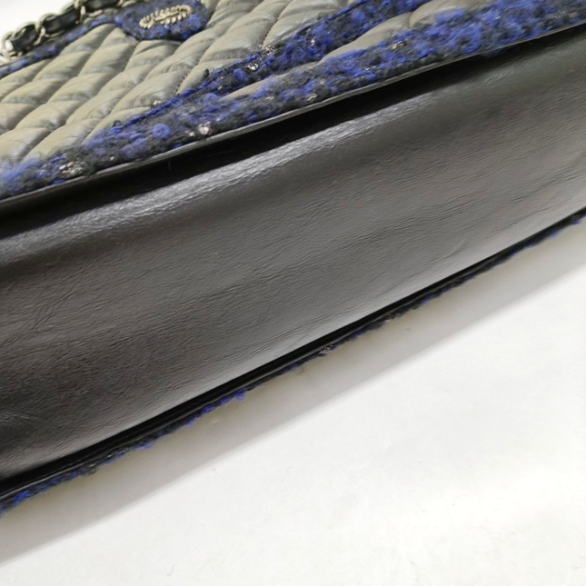 Chanel Surpique Tote Black Quilted Leather with Tweed Edges Silver Hardware