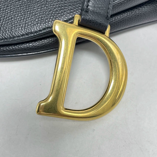 Sold Dior Saddle Black Medium Grained Leather Handbag with Gold Hardware