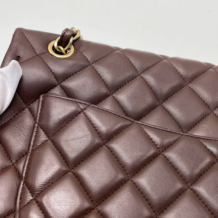 Chanel Classic Flap Maxi Chocolate Brown Lambskin Leather Single Flap Gold Hardware