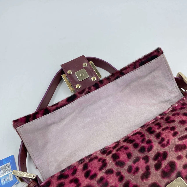 Sold Fendi Baguette Pink Leopard Print Pony-hair style calfskin