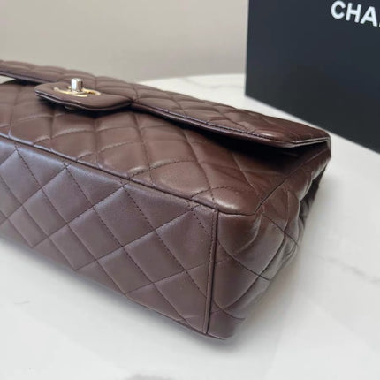 Chanel Classic Flap Maxi Chocolate Brown Lambskin Leather Single Flap Gold Hardware