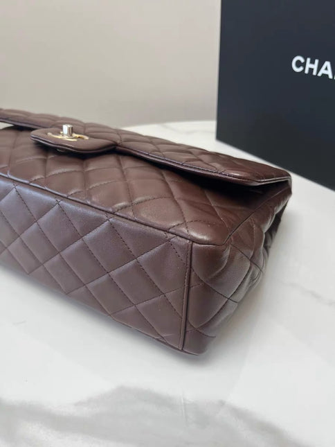 Chanel Classic Flap Maxi Chocolate Brown Lambskin Leather Single Flap Gold Hardware