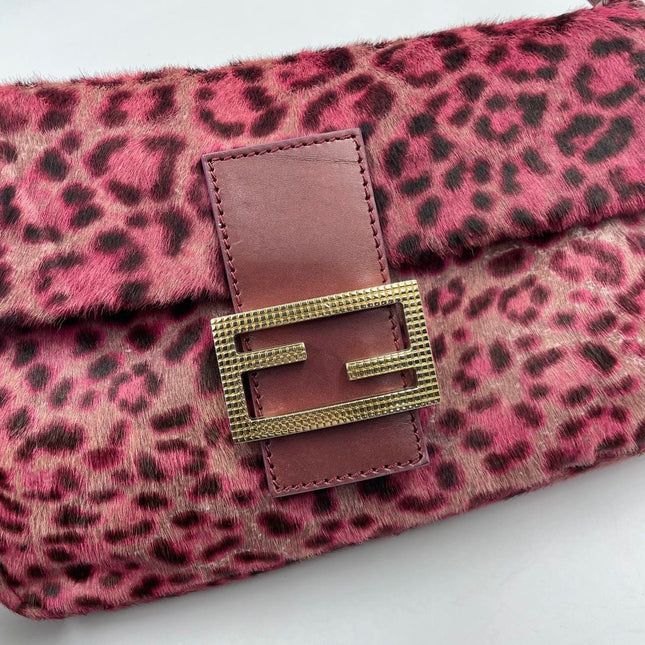 Sold Fendi Baguette Pink Leopard Print Pony-hair style calfskin