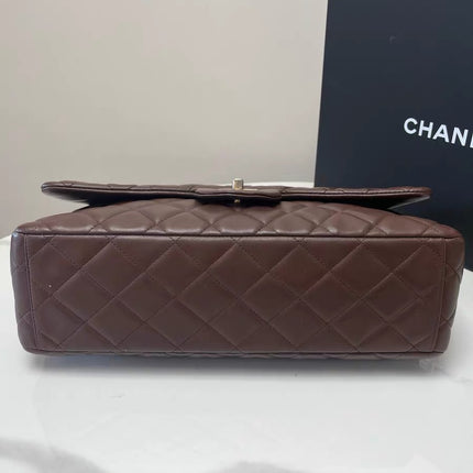 Chanel Classic Flap Maxi Chocolate Brown Lambskin Leather Single Flap Gold Hardware