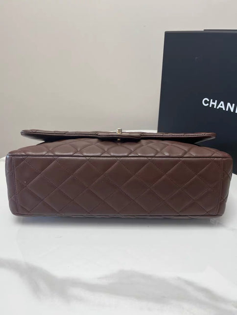 Chanel Classic Flap Maxi Chocolate Brown Lambskin Leather Single Flap Gold Hardware